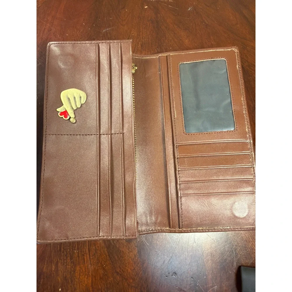 Brown Leather Nautical Bifold‎ Long Wallet Anchor Ship Wheel Charms Hand Strap